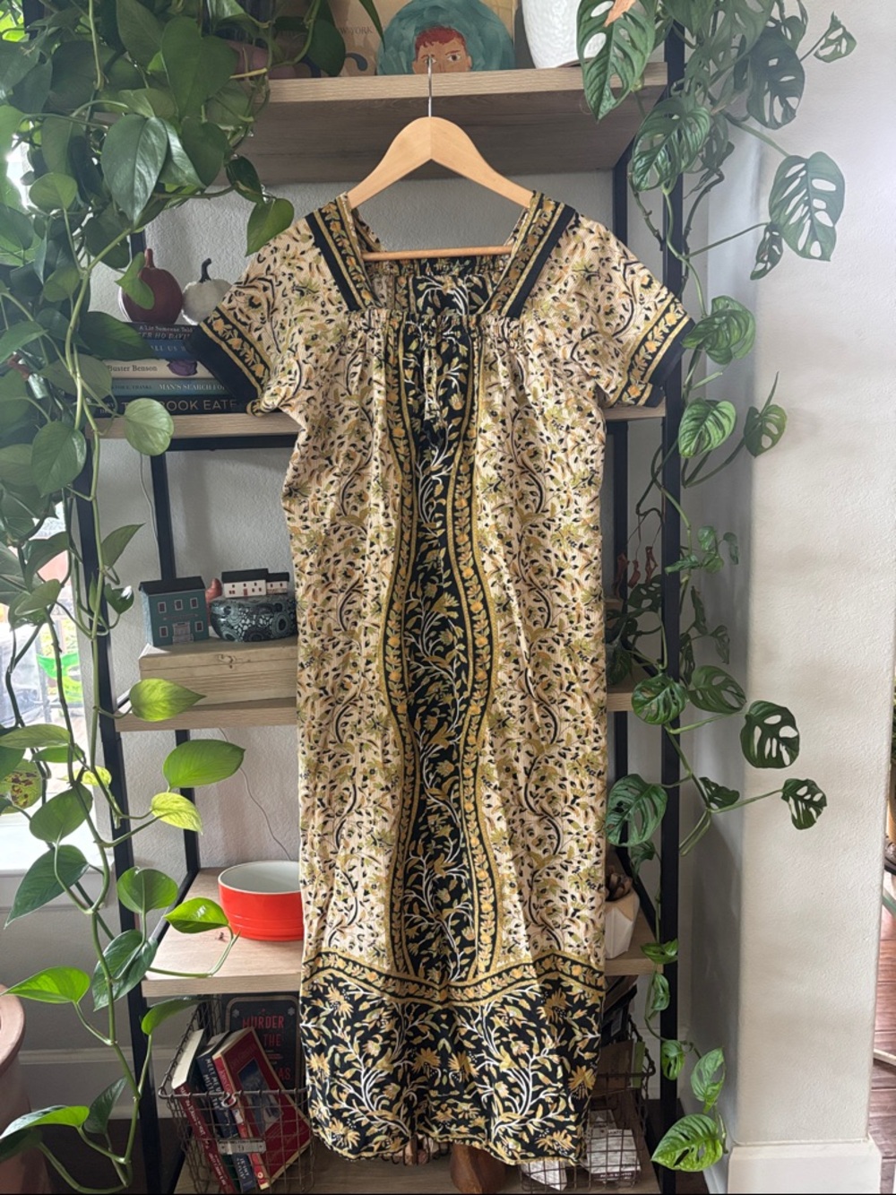 Bohemian Floral Maxi Dress in Cream and Black